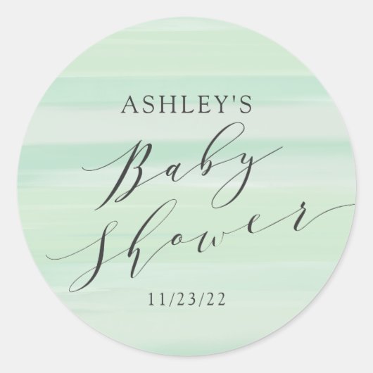 Sticker Rond Baby shower Green Stripes (Devant)