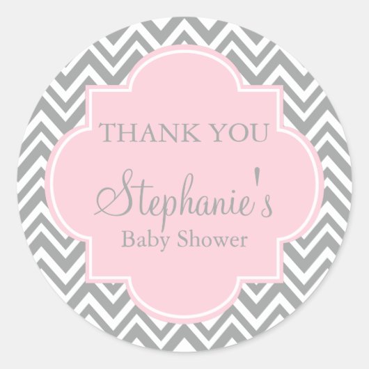Sticker Rond Baby shower gris, blanc et rose pastel Chevron (Devant)