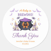 Sticker Rond baby shower halloween bébé brassage merci (Devant)