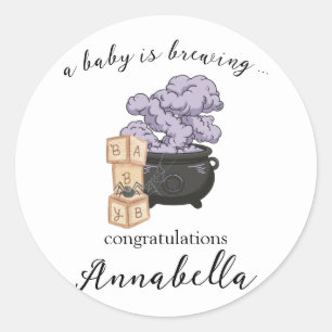 Sticker Rond Baby Shower Halloween Chaudron de Sorcière