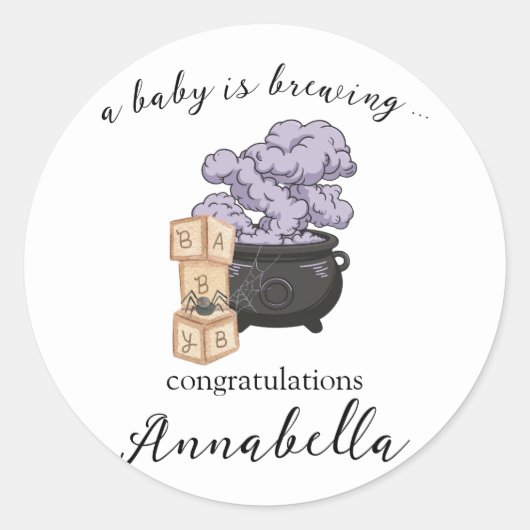 Sticker Rond Baby Shower Halloween Chaudron de Sorcière (Devant)