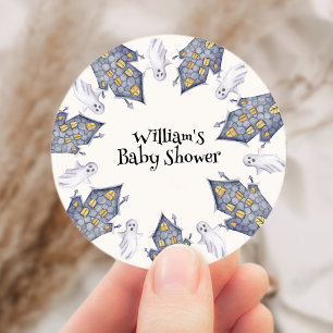 Sticker Rond Baby shower Halloween Ghost House