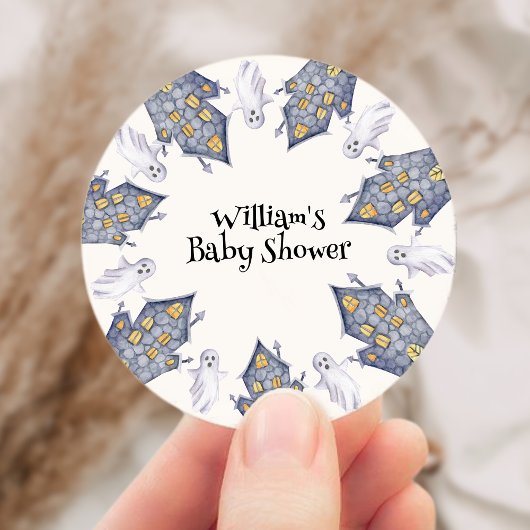Sticker Rond Baby shower Halloween Ghost House