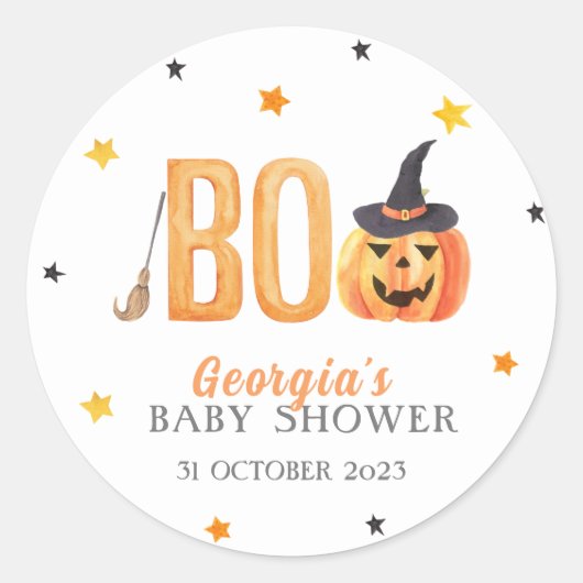 Sticker Rond Baby shower Halloween Little BOO (Devant)