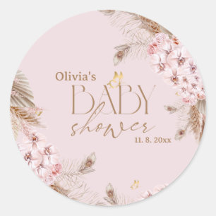 Sticker Rond Baby Shower Herbe des Pampas Bohème