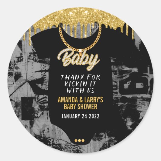 Sticker Rond Baby shower Hip hop Gold Chain (Devant)