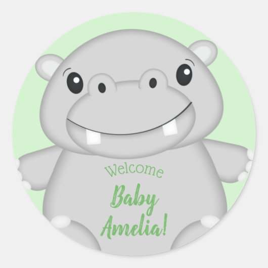Sticker Rond Baby shower Hippo (Devant)