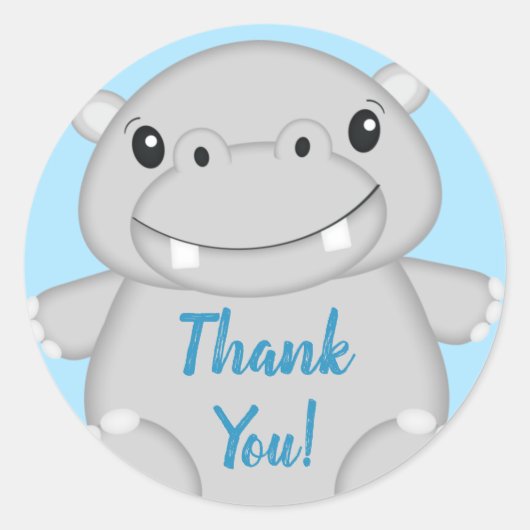 Sticker Rond Baby shower Hippo bleu (Devant)