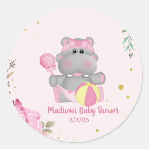 Sticker Rond Baby shower hippo floral mignon