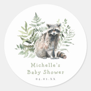 Sticker Rond Baby shower hydrographique Woodland Raccoon