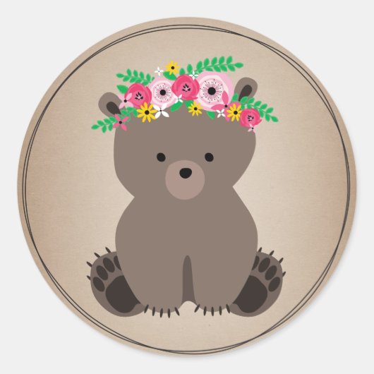 Sticker Rond Baby shower inspiré de carte d'ours de Boho (Devant)