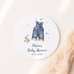 Sticker Rond Baby Shower Jean Bleu