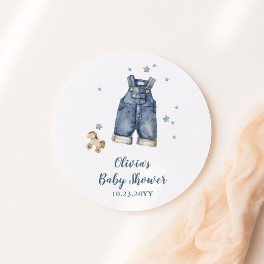 Sticker Rond Baby Shower Jean Bleu