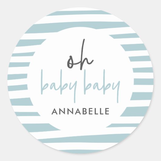 Sticker Rond Baby shower jumeau bleu typographie moderne (Devant)