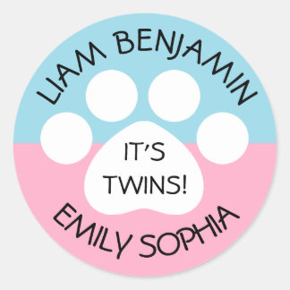 Sticker Rond Baby shower - Jumeaux Fraternal - Thème Empreinte 