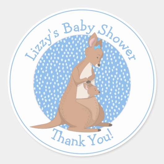 Sticker Rond Baby shower Kangaroo Merci bleu (Devant)