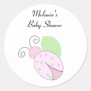 Sticker Rond Baby Shower Ladybug Rose