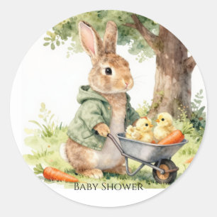 Sticker Rond Baby Shower Lapin de Bois
