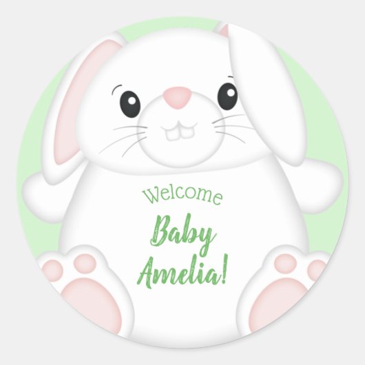 Sticker Rond Baby shower lapin lapin (Devant)