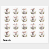 Sticker Rond Baby shower lapin mignon (Feuille)