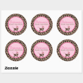 Sticker Rond Baby shower léopard et rose (Feuille)