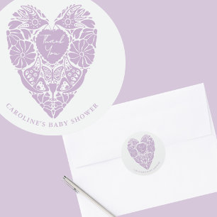 Sticker Rond Baby shower lilas folk fleur cœur