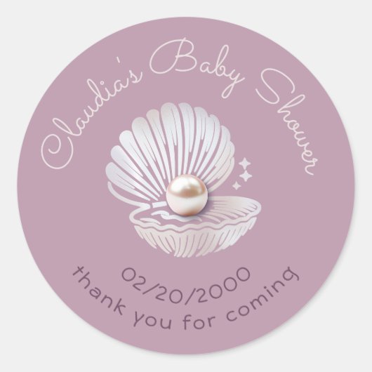 Sticker Rond Baby shower Little Pearl (Devant)