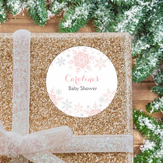 Sticker rond Baby shower Little Snowflake
