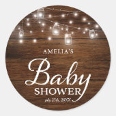 Sticker Rond Baby shower lumineux en bois rustique Mason Jars (Devant)