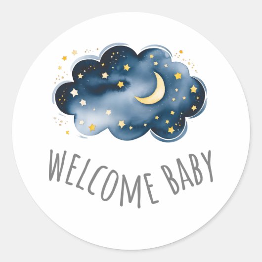 Sticker Rond Baby shower lunaire et étoiles (Devant)
