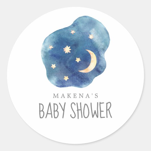 Sticker Rond Baby shower lunaire et étoiles (Devant)