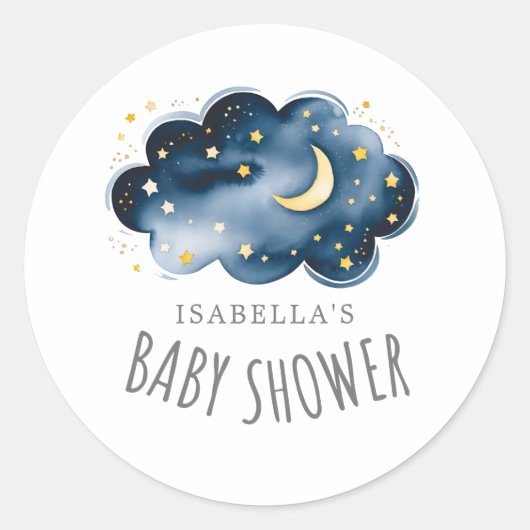 Sticker Rond Baby shower lunaire et étoiles (Devant)