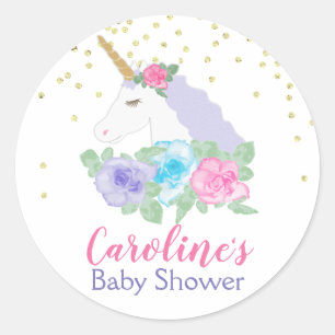 Sticker Rond Baby shower magique Unicorn rose et or