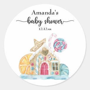 Sticker Rond Baby shower maison de biscuits de Noël