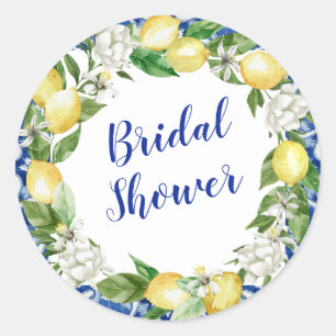Sticker Rond Baby Shower Mariage Carrelage Bleu Citron