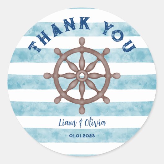 Sticker Rond Baby shower marin marine bleu mou Merci (Devant)