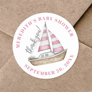 Sticker Rond Baby shower marin rose Merci