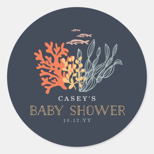 Sticker Rond Baby shower Marine Life (Devant)