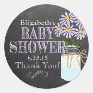 Sticker Rond Baby shower Mason Jar Fleurs de Lavande