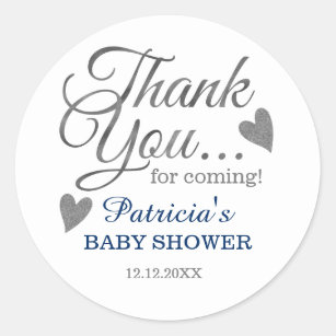 Sticker Rond Baby shower Merci argent élégant Favor