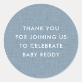 Sticker Rond Baby shower merci cambray bleu (Devant)