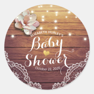 Sticker Rond Baby shower Merci Chic Floral Lumières Dentelles e