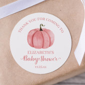 Sticker Rond Baby shower Merci Citrouille rose aquarelle