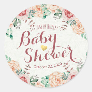 Sticker Rond Baby shower Merci clair Aquarelle rose clair Flora
