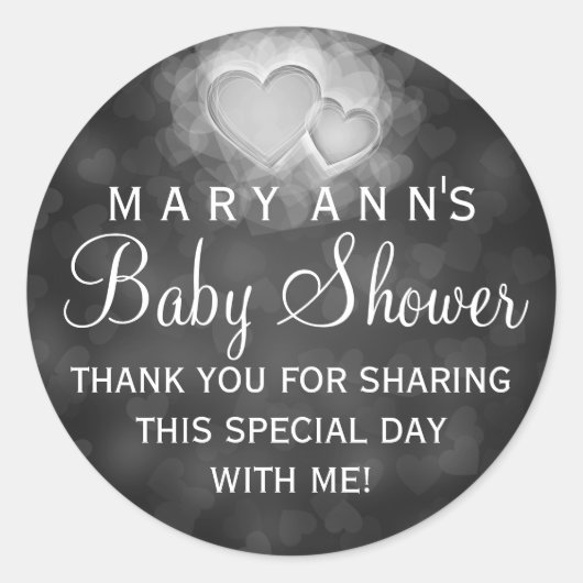 Sticker Rond Baby shower Merci Coeurs modernes Noir (Devant)