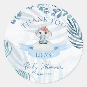 Sticker Rond Baby shower Merci Eléphant Aquarelle Cute