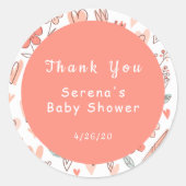 Sticker Rond Baby shower Merci Floral Coeur (Devant)
