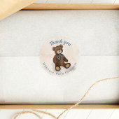 Sticker Rond Baby shower Merci mignon ours en peluche