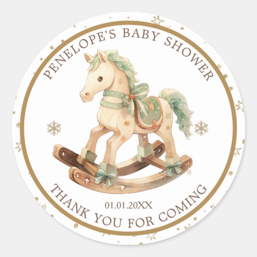Sticker Rond Baby shower Merci Rocking Horse (Devant)