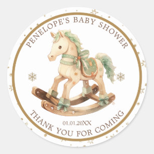 Sticker Rond Baby shower Merci Rocking Horse